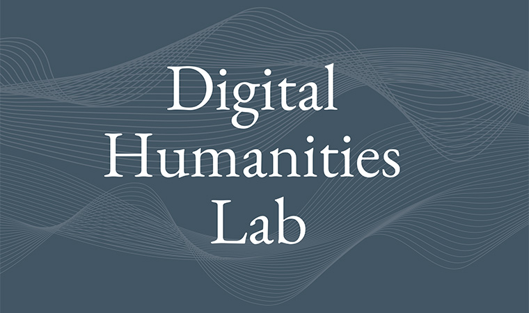 Digital Humanities Lab white text against blue gray background with wavy lines